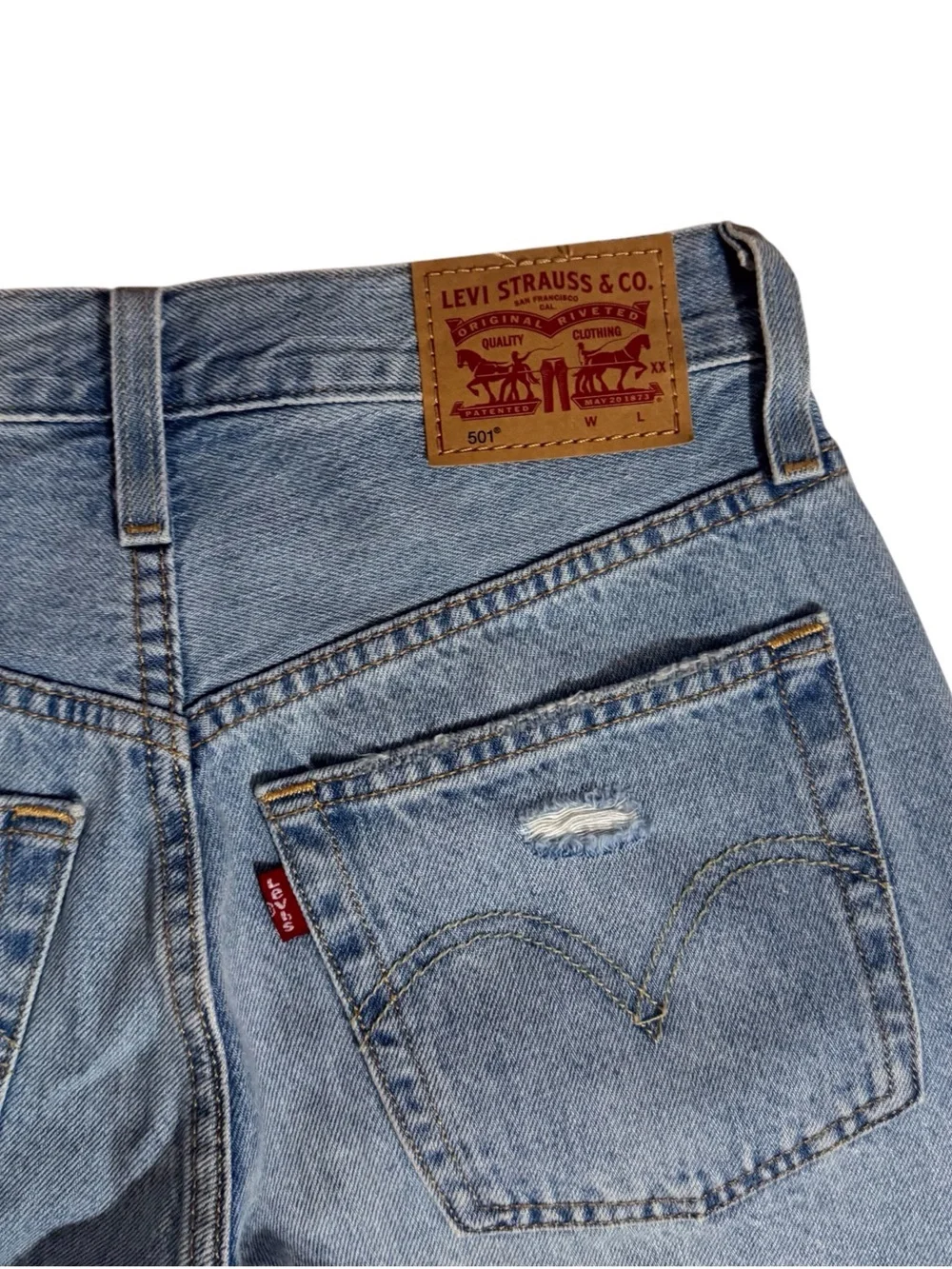 Levis Womens 501 Longline Cutoff Denim Shorts Size 25 Button Fly Jeans Boho